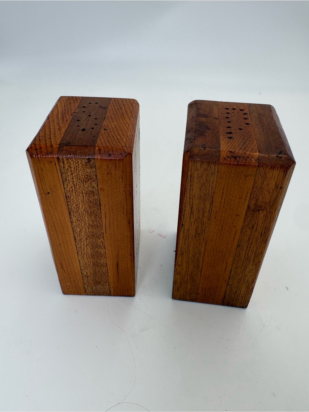 MCM Vintage Handmade Wooden Salt and Pepper Shaker Set - Signed